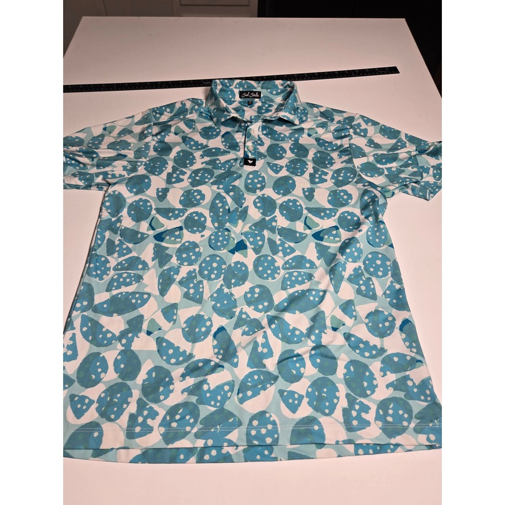 Bad Birdie Polo Shirt Mens Medium Blue Abstract Print Excellent Short Sleeve